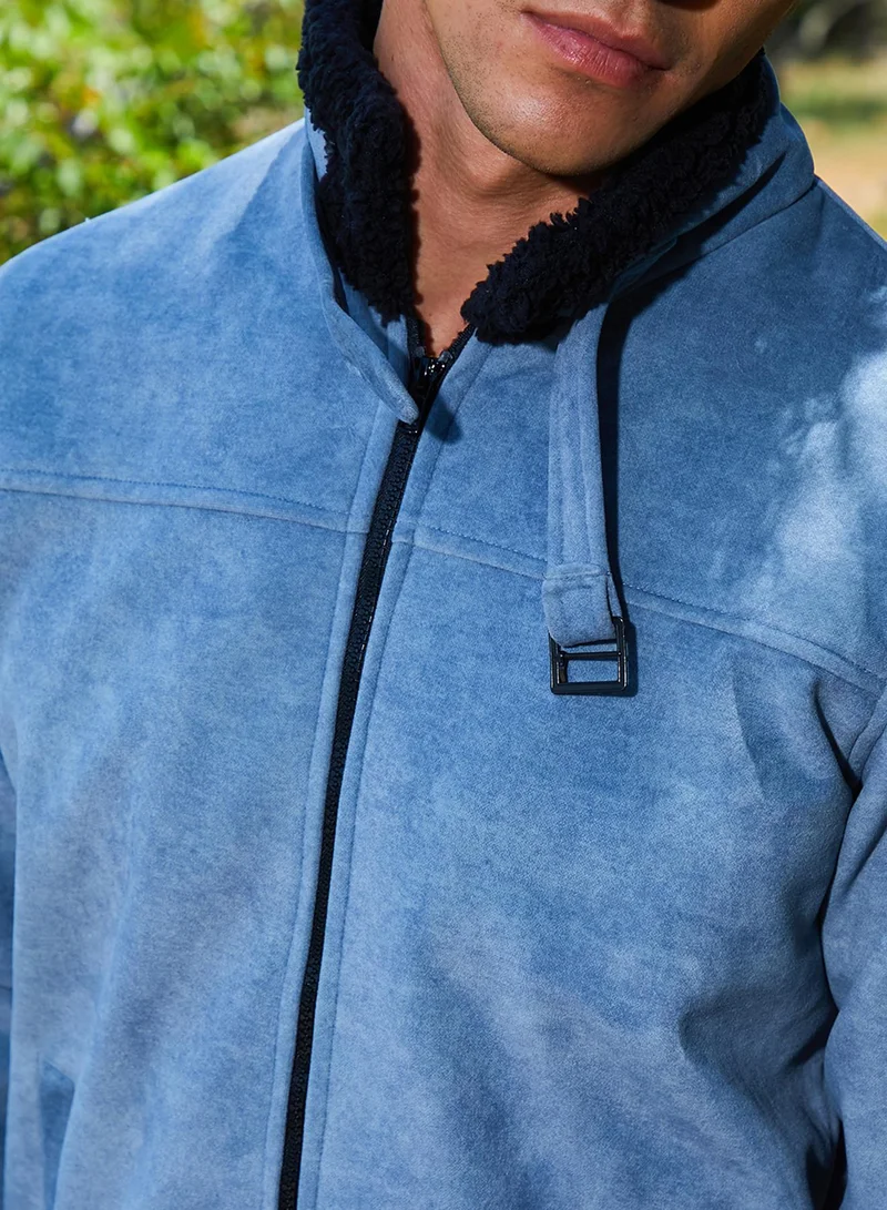 Campus Sutra Men's Grey Zip-Front Jacket With Fleece Detail