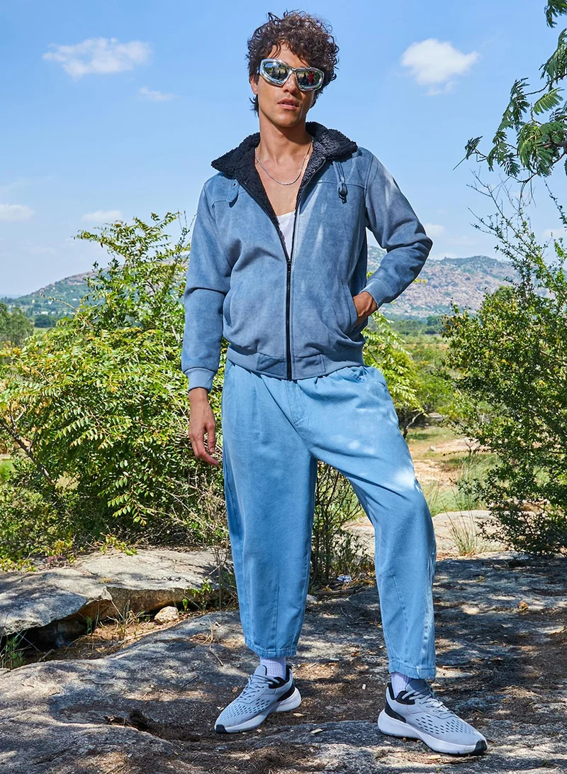 Campus Sutra Men's Grey Zip-Front Jacket With Fleece Detail