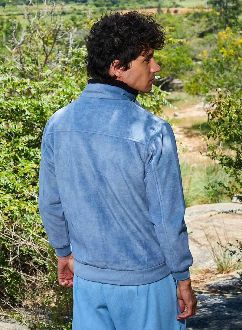 Campus Sutra Men's Grey Zip-Front Jacket With Fleece Detail