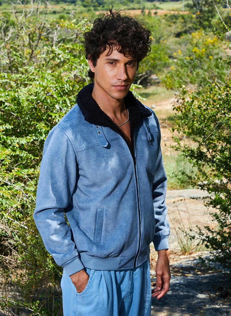 Campus Sutra Men's Grey Zip-Front Jacket With Fleece Detail
