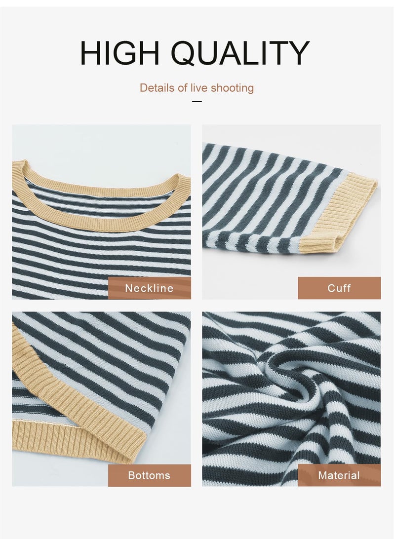 Dokotoo Womens Clothing Color Block Pullover Sweaters 2025 Early Fall Fashion Crew Neck Long Sleeve Jumper Tops Casual Striped Crop Sweater Shirt Old Money Clothes Teacher Outfits Dark Gray Large - Image 5