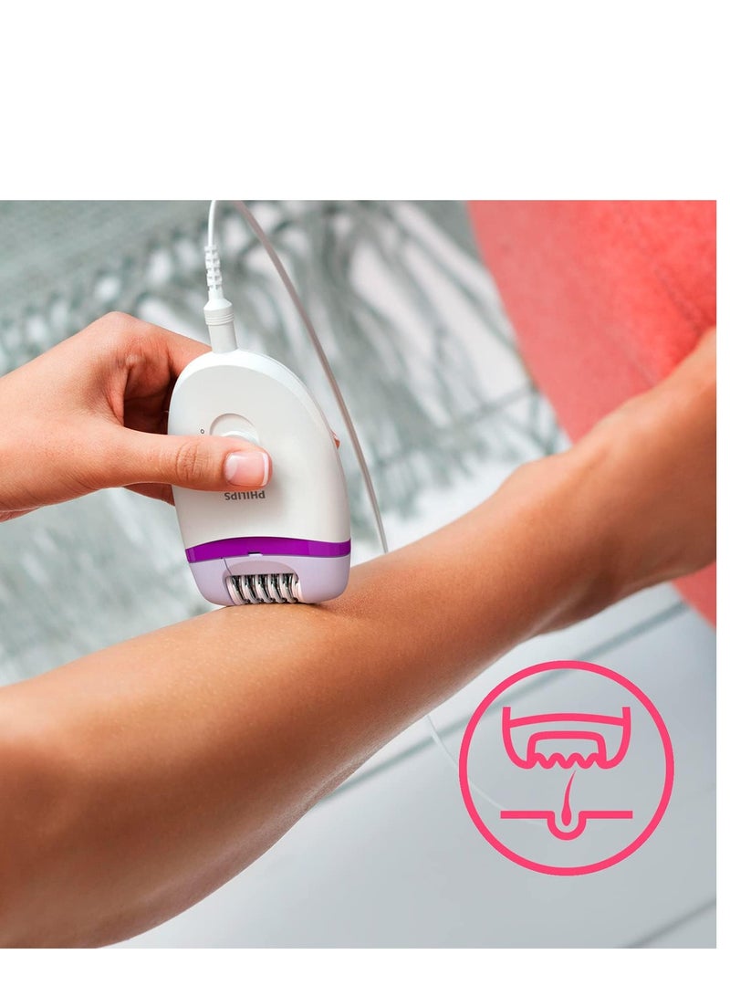 Philips Satinelle Essential Corded Compact Epilator BRE255/00, 2 Years Warranty White/Pink WHITE PURPLE - Image 4