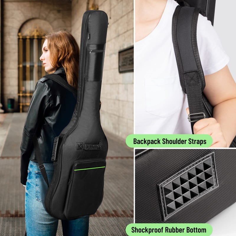 CAHAYA Bass Guitar Bag Gig Bag 0.3in Padding Black Padded Backpack Soft Electric Bass Case Green CY0292 - Image 5