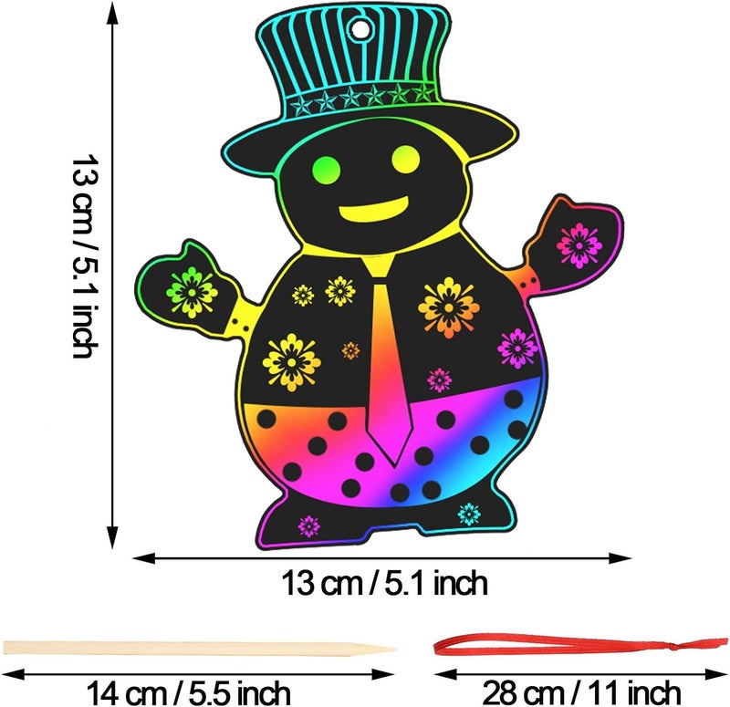 Skylety 100 Pieces Christmas Scratch Ornaments Paper Christmas Rainbow Colorful Ornaments Scratch off Paper with 12 Pieces Wooden Styluses and 100 Ribbons for Christmas Party Decorations 20 Styles - Image 2