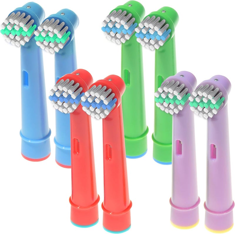 ألابينا رؤوس فرشاش أسنان بديلة لفرشاشات Oral B Braun الكهربائية – عبوة تحتوي على 8 رؤوس فرشاش ملونة مناسبة للأطفال، بشعيرات ناعمة، وحجم صغير، تتوافق مع طرازات Pro 1000، Triumph، Clean، io، Cross+ وغيرها. - Image 3