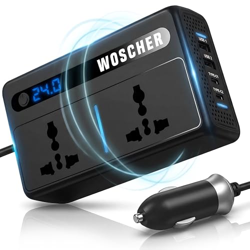 Woscher PowerMate 200W Car Laptop Charger Power Inverter 2 USB (24W Max), 2C Type (36W Max) & 2 AC Universal Socket DC 12V to 220V AC Car Charger Converter,Multiple Deice Use|18 Months Warranty - Image 1