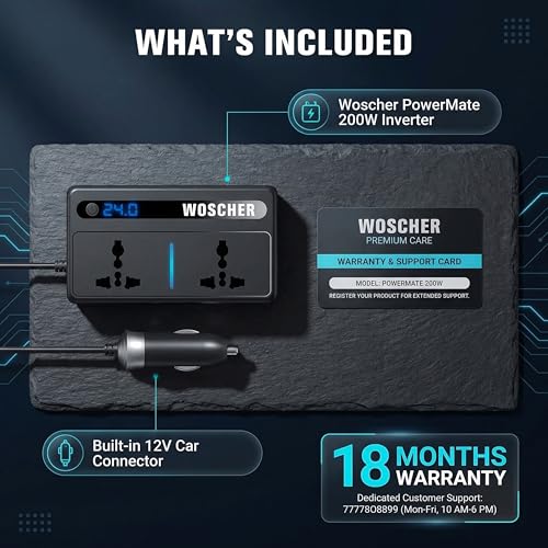 Woscher PowerMate 200W Car Laptop Charger Power Inverter 2 USB (24W Max), 2C Type (36W Max) & 2 AC Universal Socket DC 12V to 220V AC Car Charger Converter,Multiple Deice Use|18 Months Warranty - Image 5