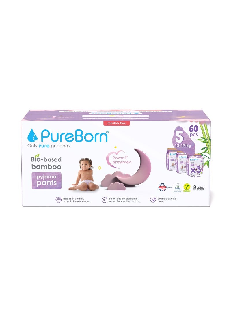 PureBorn Natural Bio-Based Baby Night Training Pyjama Pants Size 5 Cloud Print 3 x 20 Pants  - Image 1