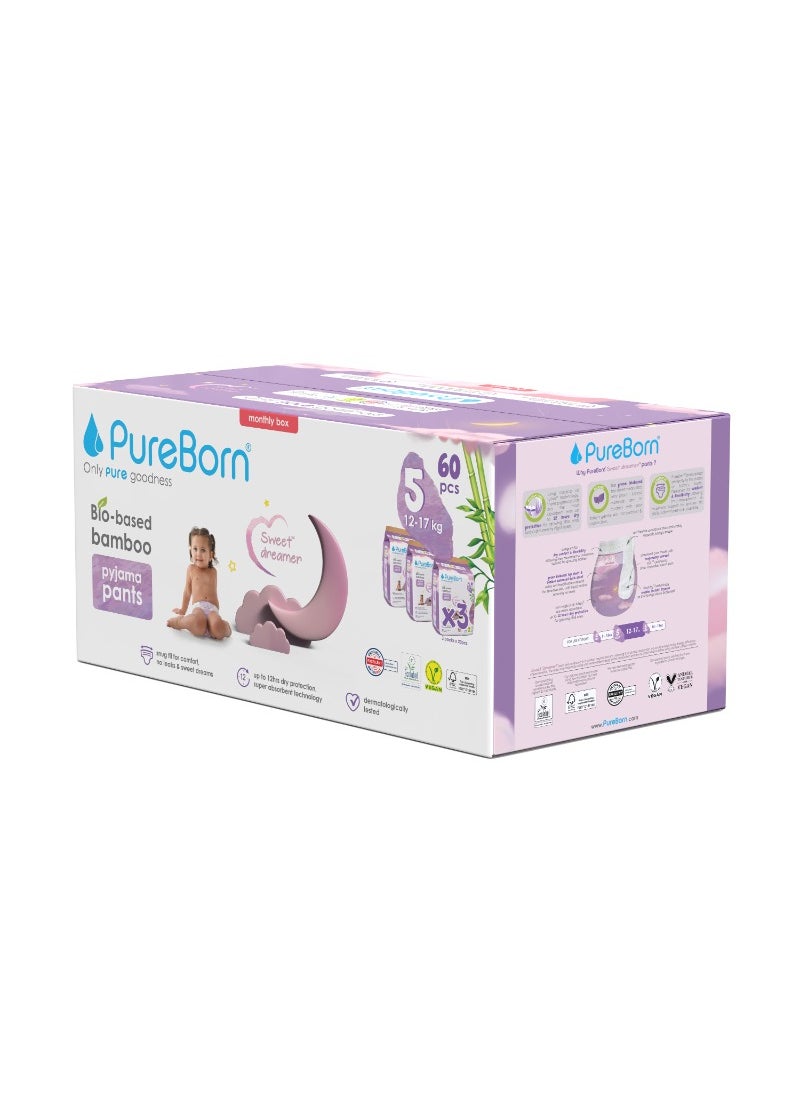 PureBorn Natural Bio-Based Baby Night Training Pyjama Pants Size 5 Cloud Print 3 x 20 Pants  - Image 3