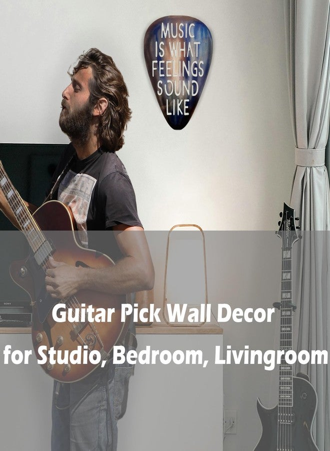 AZEZO Metal Guitar Pick Décor, 12’’x10’’ Music Wall Art, Stainless Guitar Wall Art, Featuring ‘Music Is What Feelings Sound Like’ - Image 2