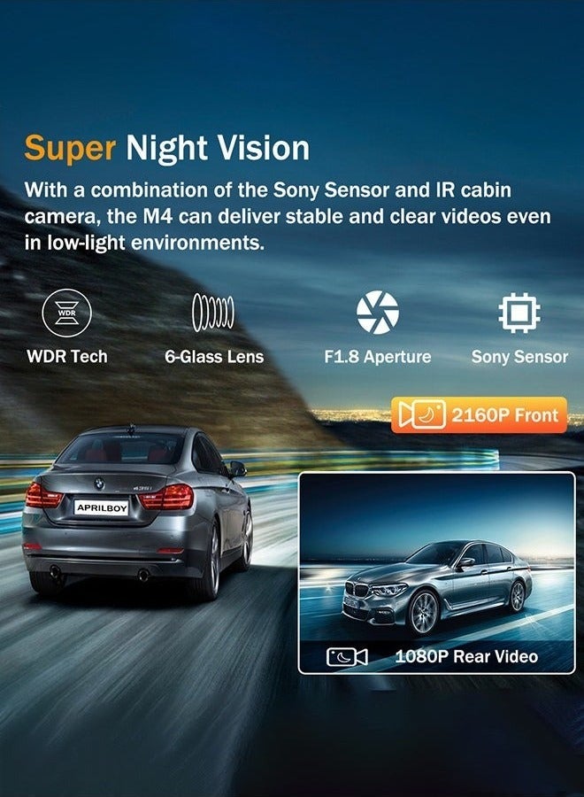 Makrystorm 4K Front and Rear Dash Camr with WiFi GPS, Night Vision, 24H Parking Mode, 170° Wide G-Sensor, Loop Recording，and 128GB Memory Card - Image 5