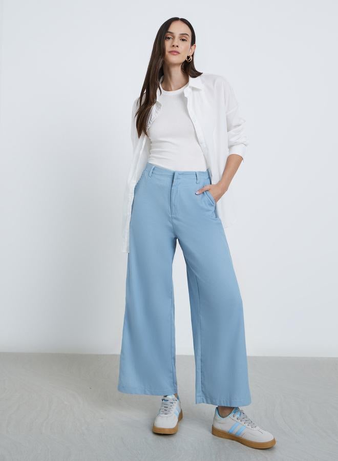 ستايلي بنطال جينز بخصر عالي وقصة أرجل واسعة - Image 1