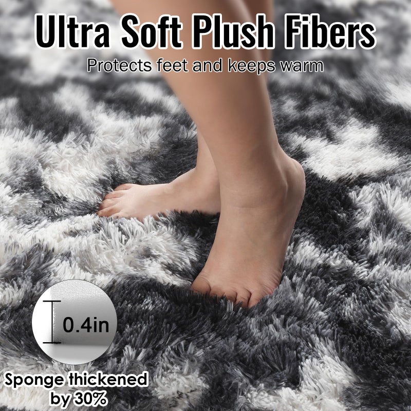 PAGISOFE Black White Grey Rugs for Living Room 5x8, Shag Fuzzy Fluffy Rectangular Rugs for Kids Room Playroom Classroom Dorm Shaggy Soft Carpet for Home Decor Aesthetic Plush Bedside Rug Modern Cool - Image 2