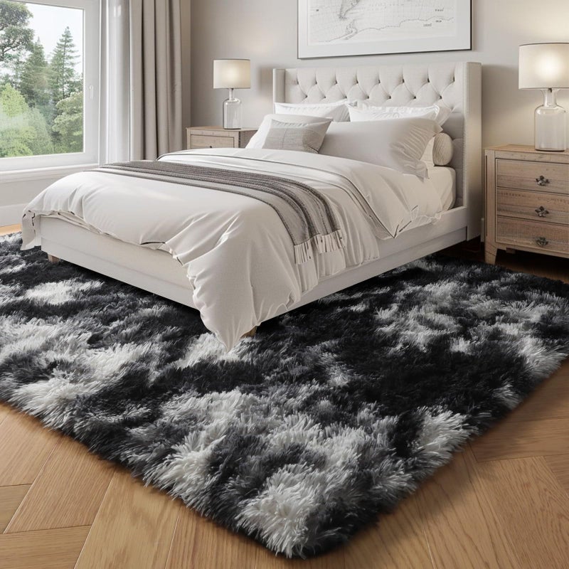 PAGISOFE Black White Grey Rugs for Living Room 5x8, Shag Fuzzy Fluffy Rectangular Rugs for Kids Room Playroom Classroom Dorm Shaggy Soft Carpet for Home Decor Aesthetic Plush Bedside Rug Modern Cool - Image 5