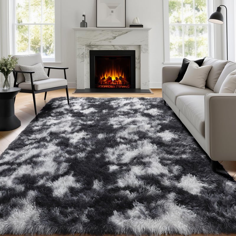 PAGISOFE Black White Grey Rugs for Living Room 5x8, Shag Fuzzy Fluffy Rectangular Rugs for Kids Room Playroom Classroom Dorm Shaggy Soft Carpet for Home Decor Aesthetic Plush Bedside Rug Modern Cool - Image 4