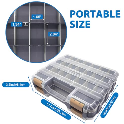 Easily Double Side Tool Box Organizer, Hardware Storage Box, Portable Small Parts Organizer with Removable Plastic Dividers for Screws, Nuts, Nails, Bolts, Grey - Image 2