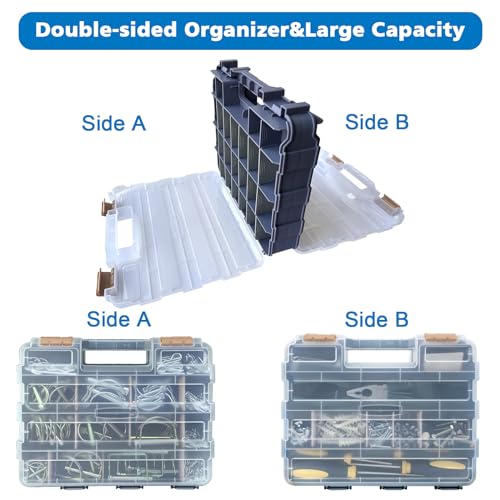 Easily Double Side Tool Box Organizer, Hardware Storage Box, Portable Small Parts Organizer with Removable Plastic Dividers for Screws, Nuts, Nails, Bolts, Grey - Image 5