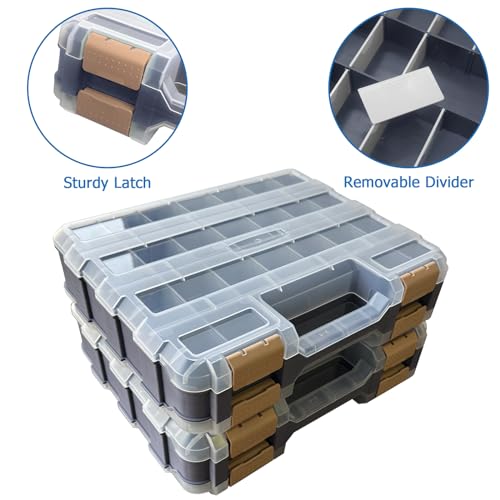Easily Double Side Tool Box Organizer, Hardware Storage Box, Portable Small Parts Organizer with Removable Plastic Dividers for Screws, Nuts, Nails, Bolts, Grey - Image 3