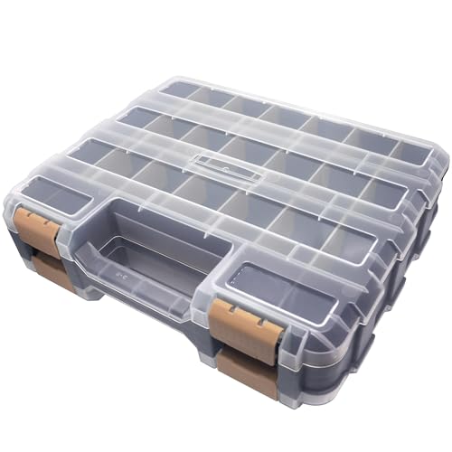 Easily Double Side Tool Box Organizer, Hardware Storage Box, Portable Small Parts Organizer with Removable Plastic Dividers for Screws, Nuts, Nails, Bolts, Grey - Image 1
