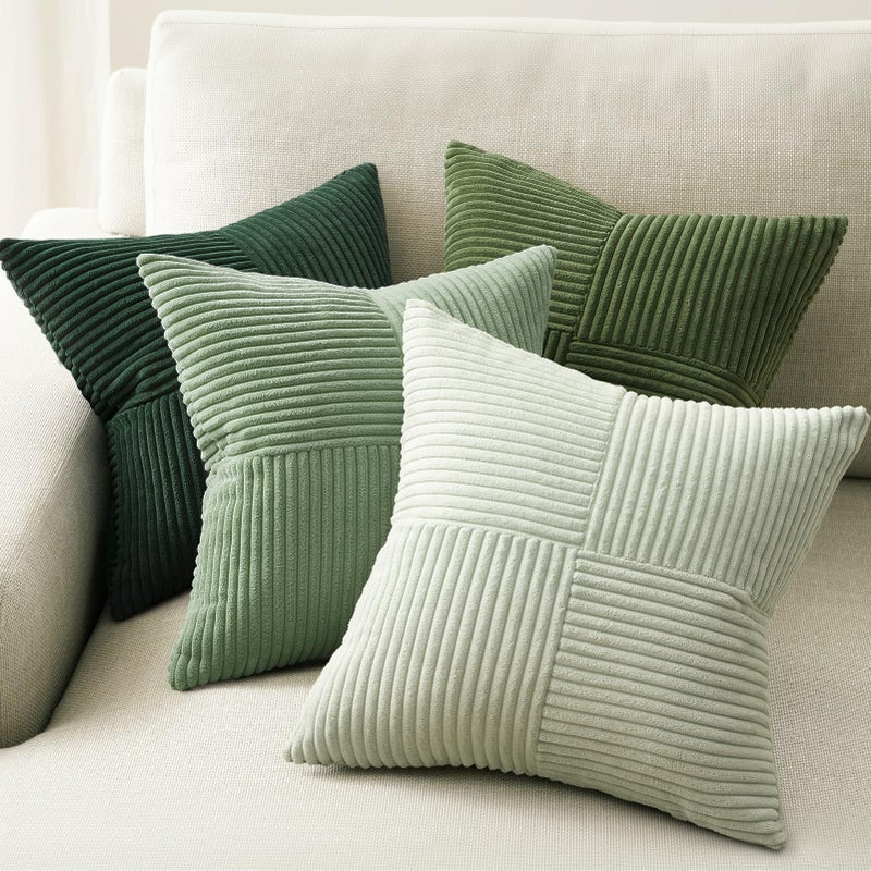 Topfinel SageGreen Throw Pillow Covers Set of 4,Mordern Cozy Cushion Cover with Corduroy,Soft Accent Forest Green Pillow Covers for Couch,Bed,Living Room Home Decor 18×18 Inch - Image 1