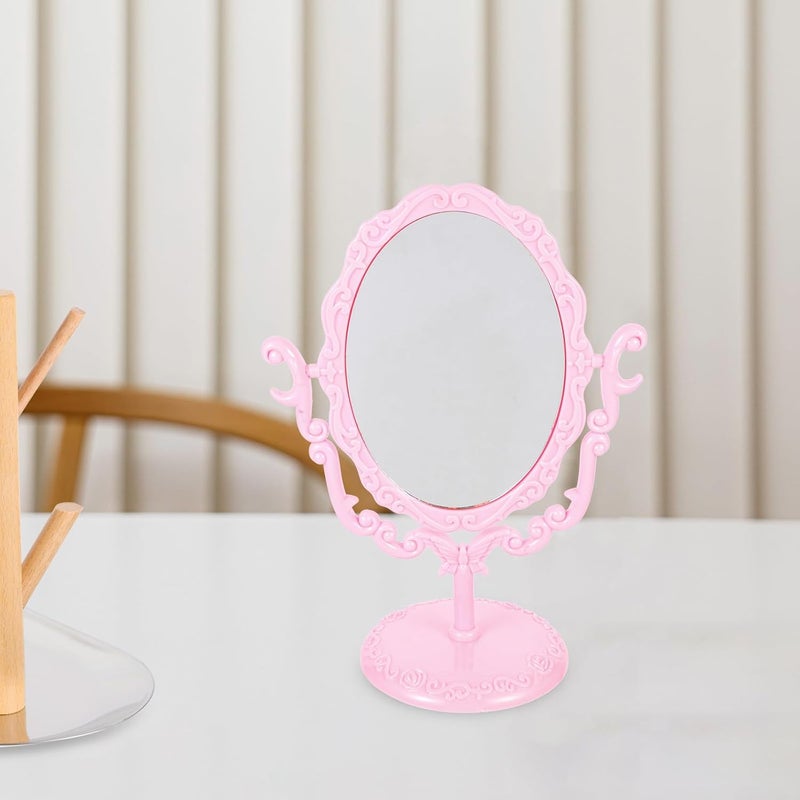 Gothic Small Rotating Table Makeup Mirror Pink Retro Household Oval Single-Sided Vanity Mirror for Desktop Dressing Table Use - Image 5