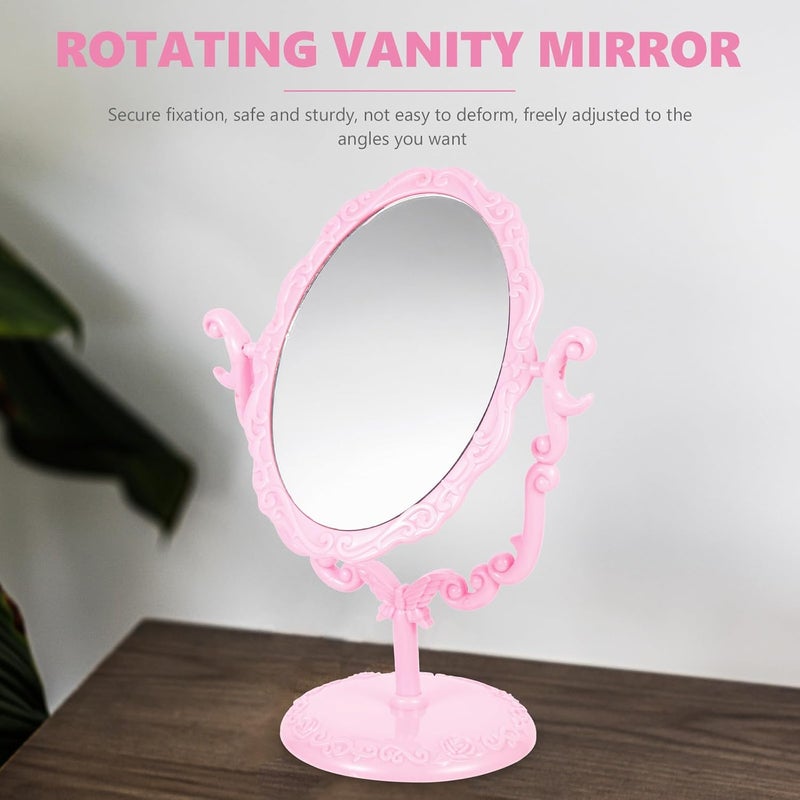 Gothic Small Rotating Table Makeup Mirror Pink Retro Household Oval Single-Sided Vanity Mirror for Desktop Dressing Table Use - Image 4