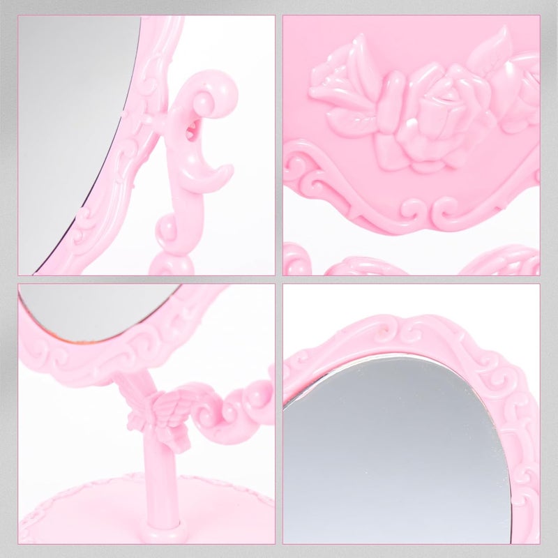 Gothic Small Rotating Table Makeup Mirror Pink Retro Household Oval Single-Sided Vanity Mirror for Desktop Dressing Table Use - Image 3