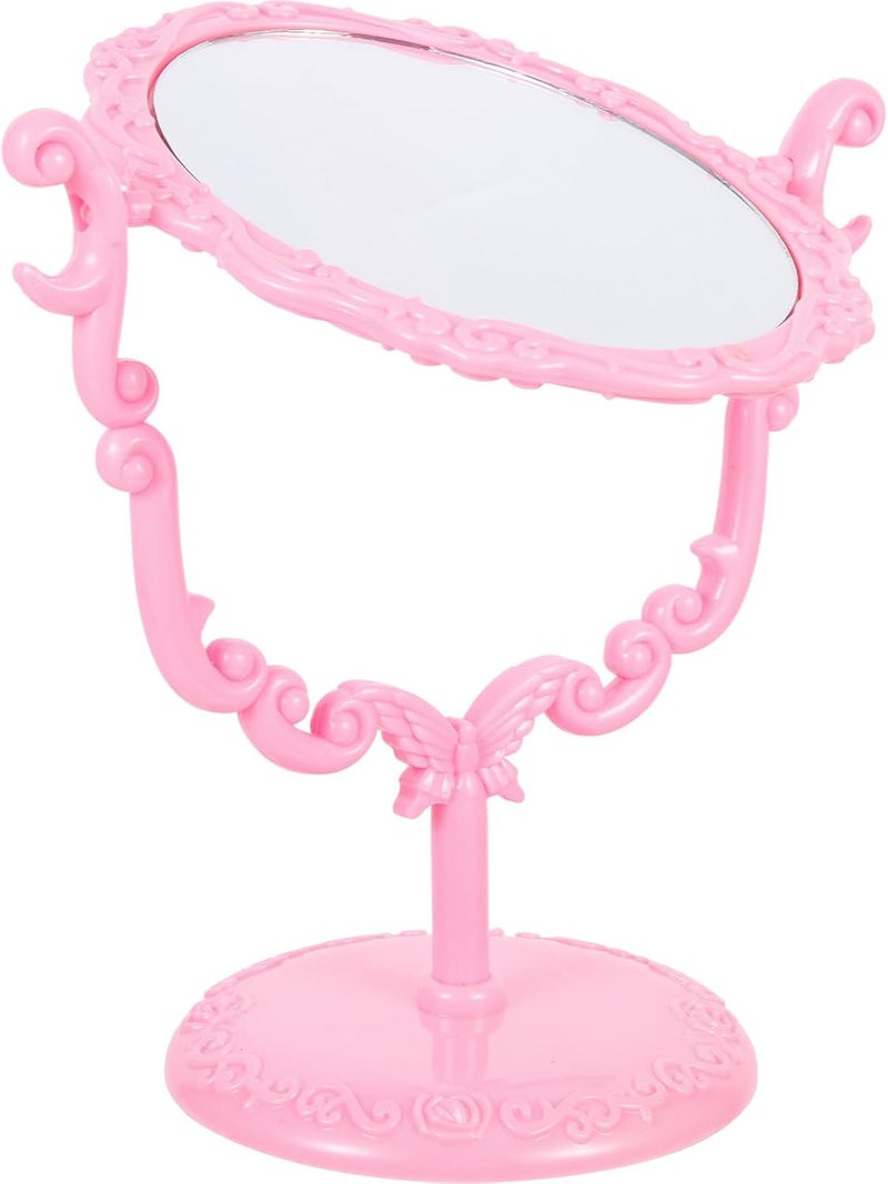 Gothic Small Rotating Table Makeup Mirror Pink Retro Household Oval Single-Sided Vanity Mirror for Desktop Dressing Table Use - Image 1