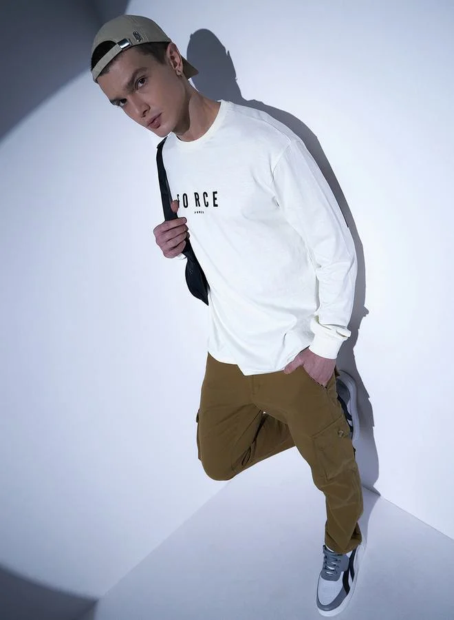 Hubberholme Relaxed Fit Back & Front Typography Print T-Shirt with Long Sleeves by Styli