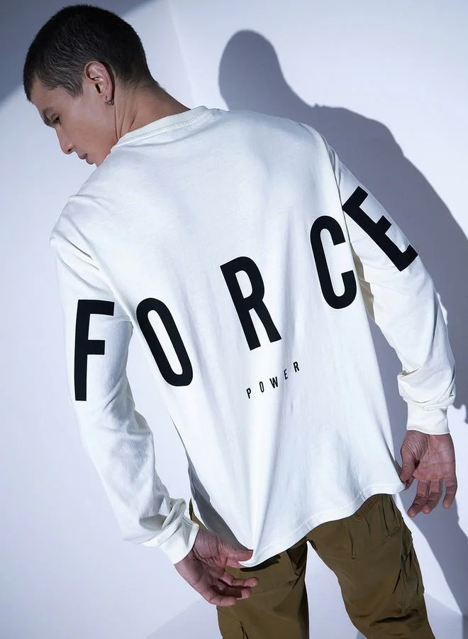 Hubberholme Relaxed Fit Back & Front Typography Print T-Shirt with Long Sleeves by Styli