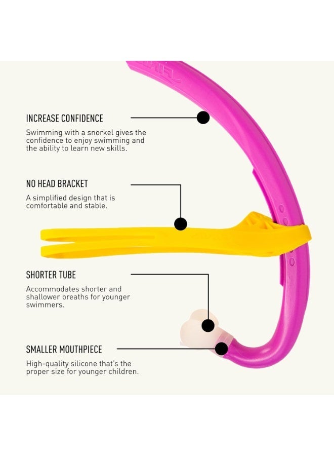 FINIS Stability Snorkel Jr - Swim Training Snorkel for Kids Ages 6-10 - Short Tube - Soft Mouthpiece - Magical Magenta - Image 4