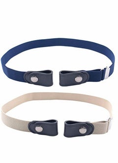 Belts, No Buckle Stretch Belt Adjustable Invisible Belt Elastic Belt No Bulge No Hassle Buckle-free Pant Belt, for Jeans Dresses Women Or Men 2pcs (blue + khaki)