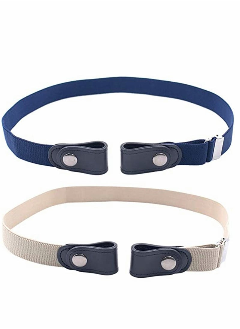 SYOSI - Belts, No Buckle Stretch Belt Adjustable Invisible Belt Elastic Belt No Bulge No Hassle Buckle-free Pant Belt, for Jeans Dresses Women Or Men 2pcs (blue + khaki) - Image 1
