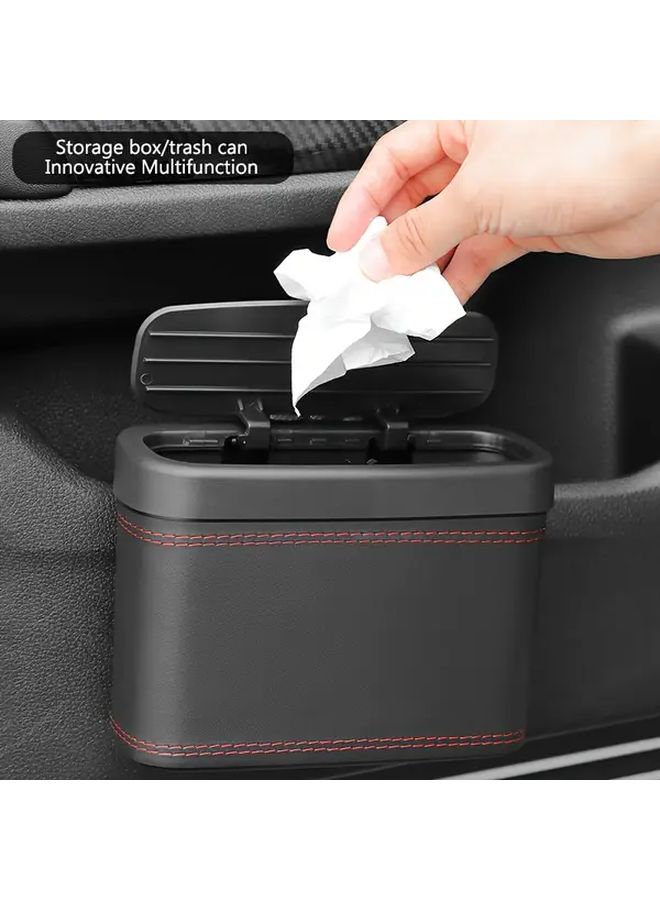 A Set Of 2 Universal Black Car Trash Cans With Lid Including 1 Roll Of Trash Bags Hanging Organizer For Vehicle Seat Back And Door Foldable Multi Functional Car Accessories - Image 1
