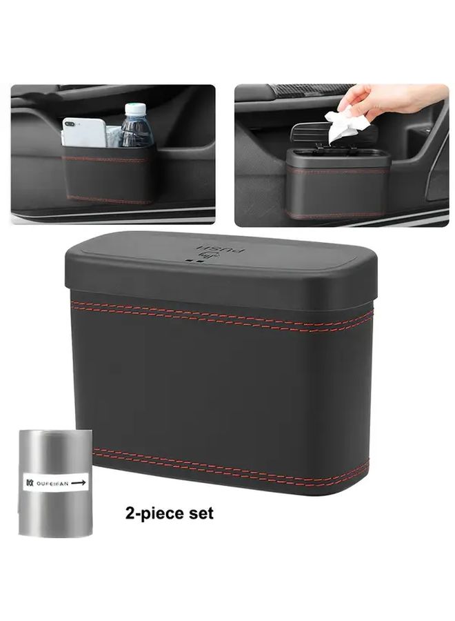 A Set Of 2 Universal Black Car Trash Cans With Lid Including 1 Roll Of Trash Bags Hanging Organizer For Vehicle Seat Back And Door Foldable Multi Functional Car Accessories - Image 2