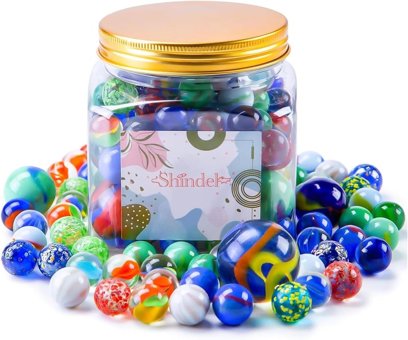 Shindel 125PCS Glass Marbles Bulk, Assorted Sizes Colorful Marbles - Great Gift Option for Collectors, Home Decor & Traditional Games - Image 1