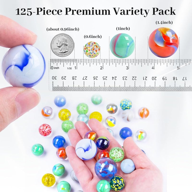 Shindel 125PCS Glass Marbles Bulk, Assorted Sizes Colorful Marbles - Great Gift Option for Collectors, Home Decor & Traditional Games - Image 2
