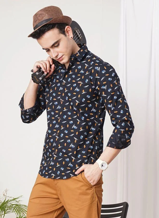 The Indian Garage Co Men Slim Fit Graphic Print Full Sleeves Spread Collar Casual Shirt