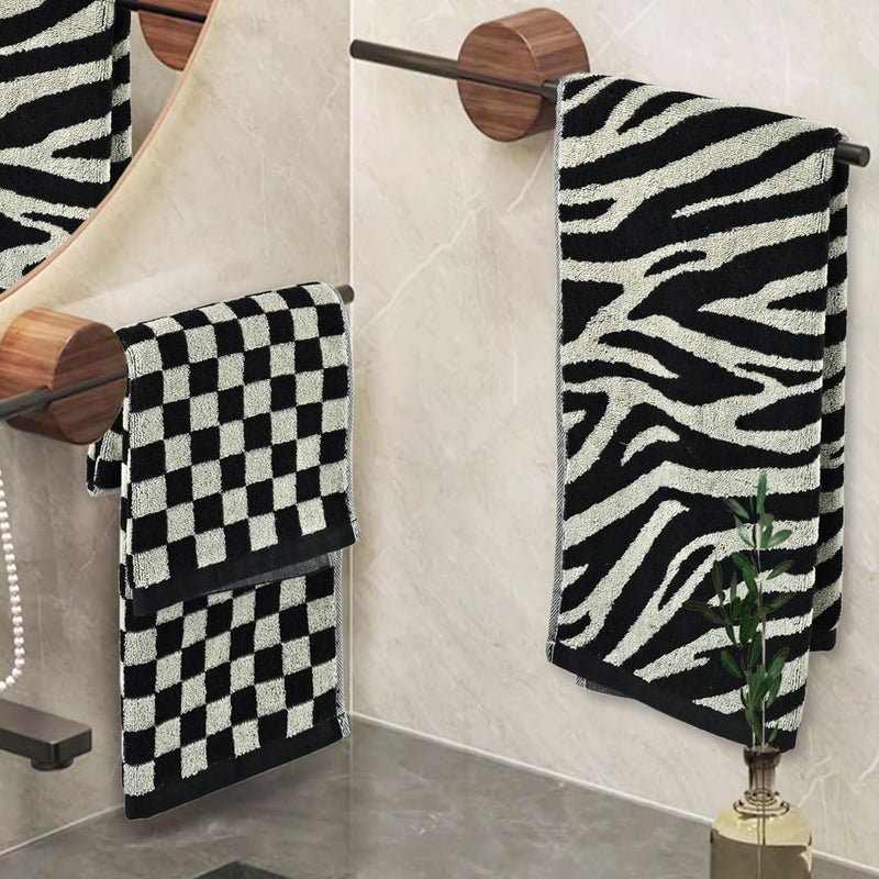 Jacquotha Bathroom Hand Towels 2 Style 4 Pack - Black Hand Towel Checkered and Zebra, Cotton - Image 4