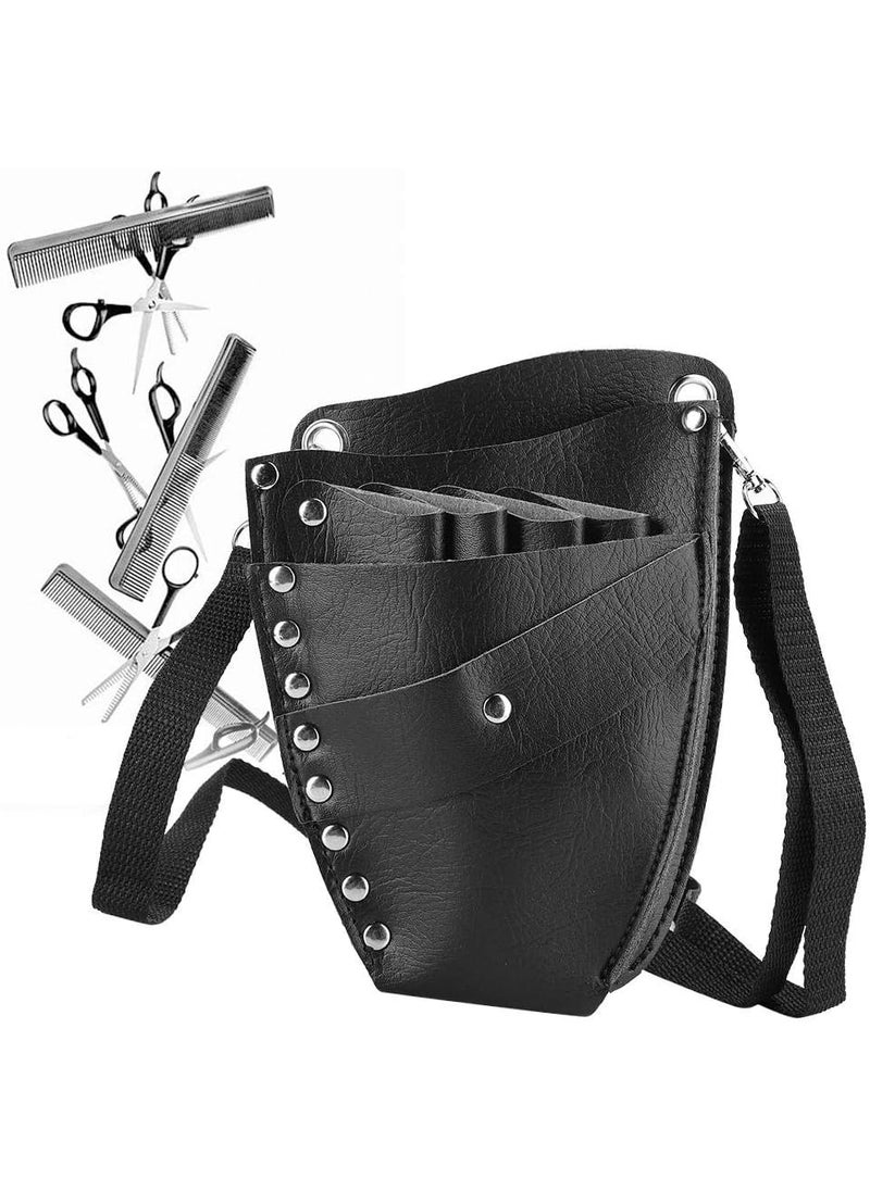 HURRISE Scissors Bag, Barber Waist Bag, PU Leather Scissors Holster Barber Scissors Shear Pouch Holder Hairdressing Waist Holder Case Bag for Salon Hairdressers 