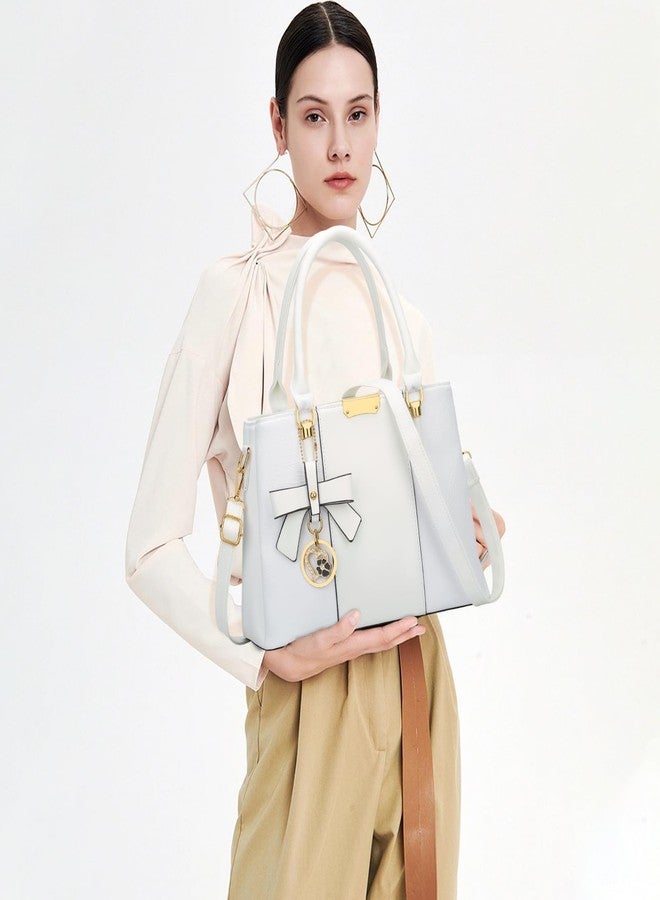 KKXIU 3 Zippered Compartments Purses and Handbags for Women Top Handle Satchel Shoulder Ladies Bags (G-Embossed White Flower 2) - Image 2