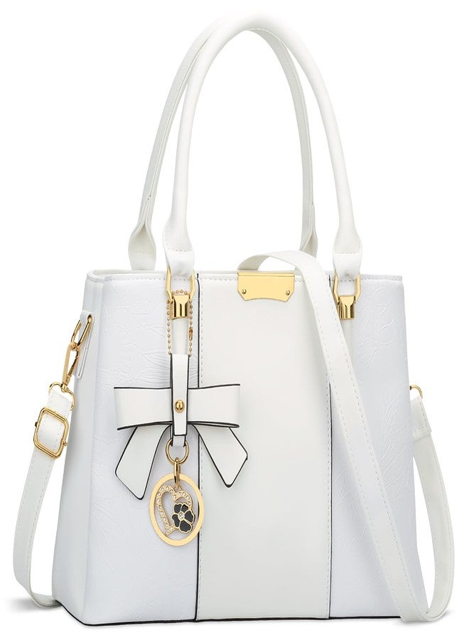 KKXIU 3 Zippered Compartments Purses and Handbags for Women Top Handle Satchel Shoulder Ladies Bags (G-Embossed White Flower 2) - Image 1