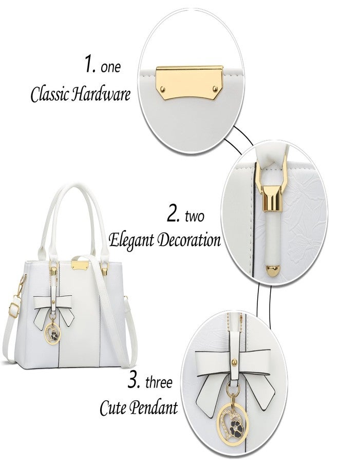 KKXIU 3 Zippered Compartments Purses and Handbags for Women Top Handle Satchel Shoulder Ladies Bags (G-Embossed White Flower 2) - Image 3