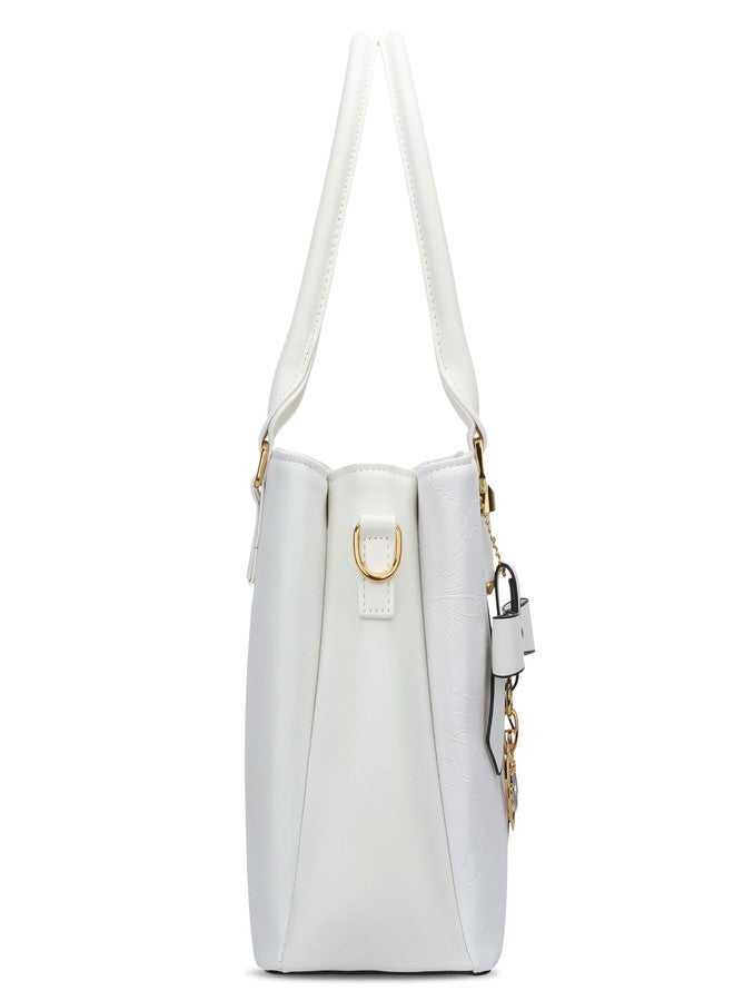 KKXIU 3 Zippered Compartments Purses and Handbags for Women Top Handle Satchel Shoulder Ladies Bags (G-Embossed White Flower 2) - Image 5