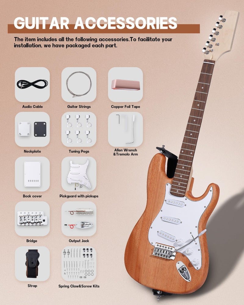 Leo Jaymz DIY ST Style Electric Guitar Kits with Mahogany Body and Maple Neck - Laurel Wood Fingerboard and All Components Included (ST) - Image 3