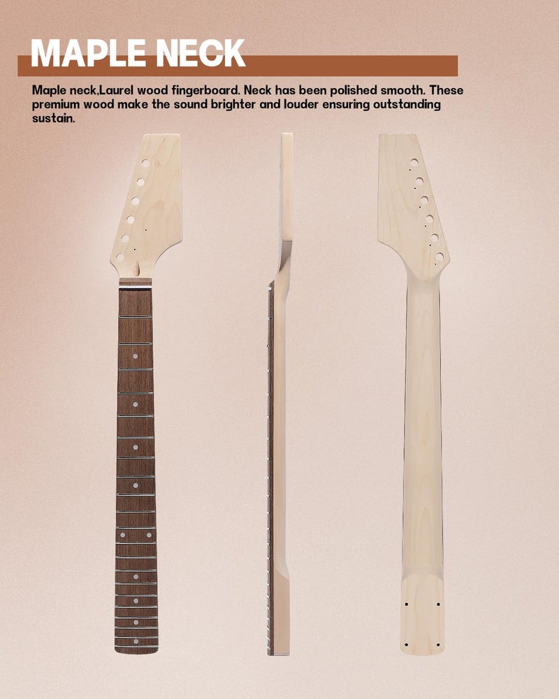 Leo Jaymz DIY ST Style Electric Guitar Kits with Mahogany Body and Maple Neck - Laurel Wood Fingerboard and All Components Included (ST) - Image 5