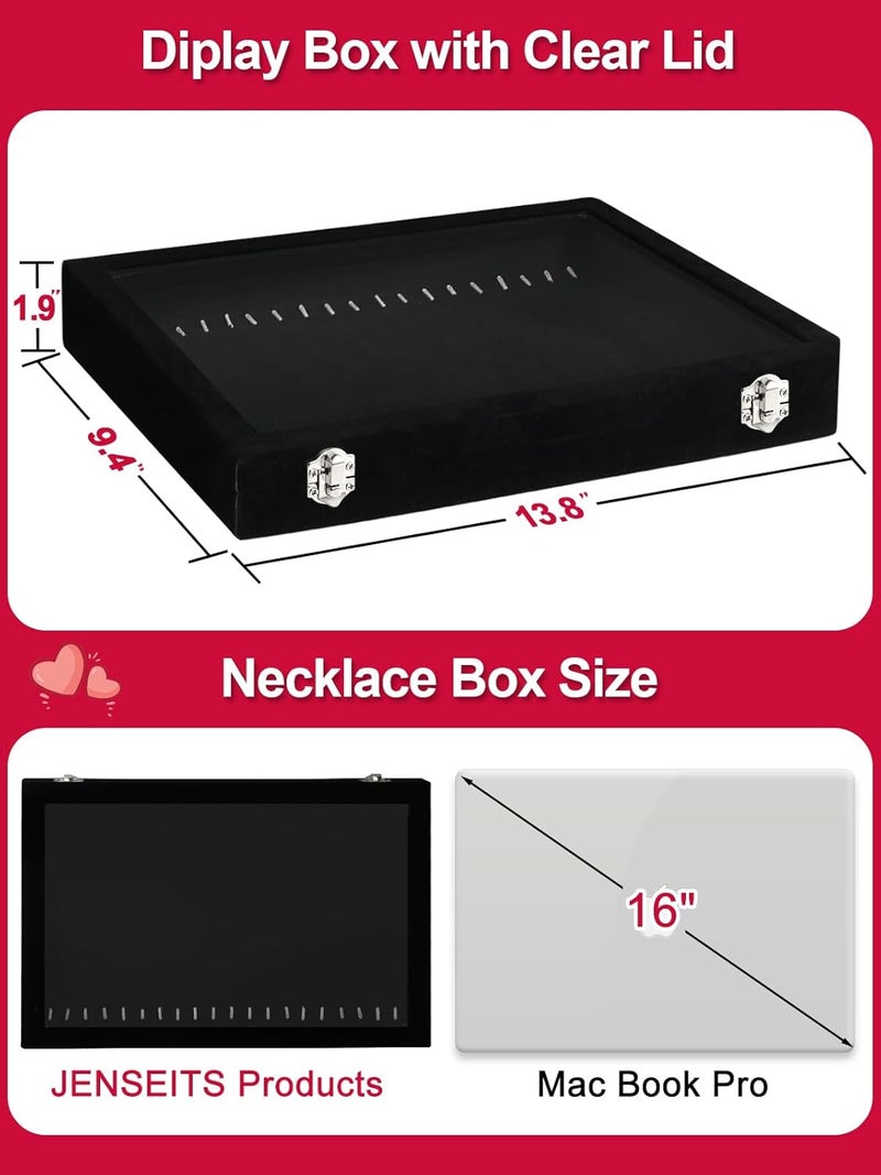 Jenseits Necklace Organizer Box, Tray with Clear Lid, Velvet Dustproof Necklaces Holder Storage Display Case, 20 Hooks Glass Top Jewelry Tray Drawer Insert for Pendant Bracelet - Image 3