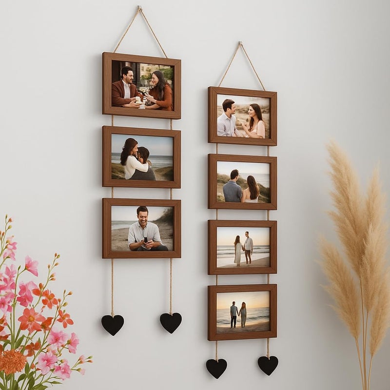 Stuthi Arts Hanging Photo Frame Collage Set, 5x7 inch, 7 Picture Frames with Heart Accents (Brown) - Image 2