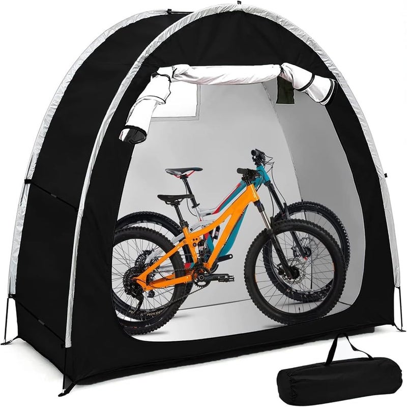 Bike Tent Bicycle Storage Shed Portable Bicycle Shelter Cover Tent Waterproof for 2 Bicycles or Tricycles, Heavy Duty Storage Tent Silver Coated 210D Oxford Cloth for Garage Outdoor Camping Garden - Image 1