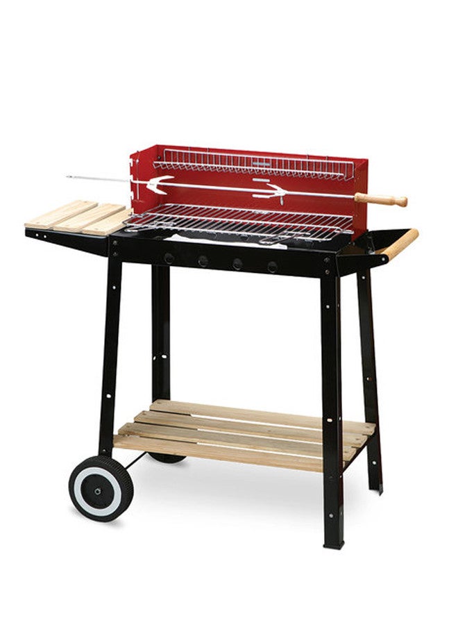 صحار شواية فحم للاستخدام الخارجي مع رف جانبي وعجلتين متينتين لسهولة النقل أسود/بني/أحمر - Image 1